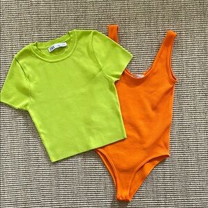 Zara Women’s Lime Green and Orange Tops